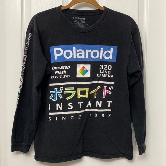 Polaroid Vintage Long Sleeve Graphic Shirt Black Multicolor Size Medium - Picture 1 of 9
